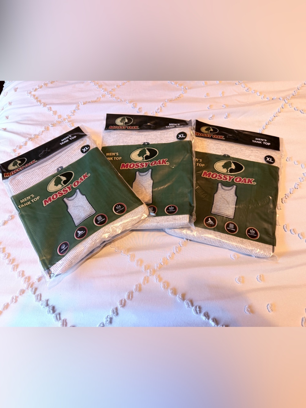 Mossy Oak Men's Gray Ribbed A-shirt Top - 3 Pack - XL